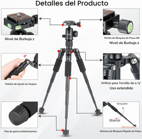 Vista 2 de Koolehaoda Mini trípode de sobremesa con cabeza de bola de 360°, portátil Negro