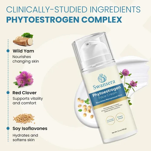 Vista 3 de Phyto Estrogen Crema facial para mujeres, hidratante hidratante, crema de estrógeno a base de plantas con ñame silvestre, bakuchiol, péptidos