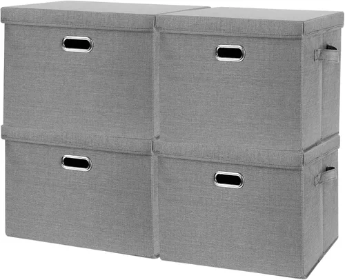 Vista 14 de SNWDN Paquete de 4 contenedores plegables de tela con tapas, caja de almacenamiento de tela con tapas para organizadores de armario y almacenamiento
