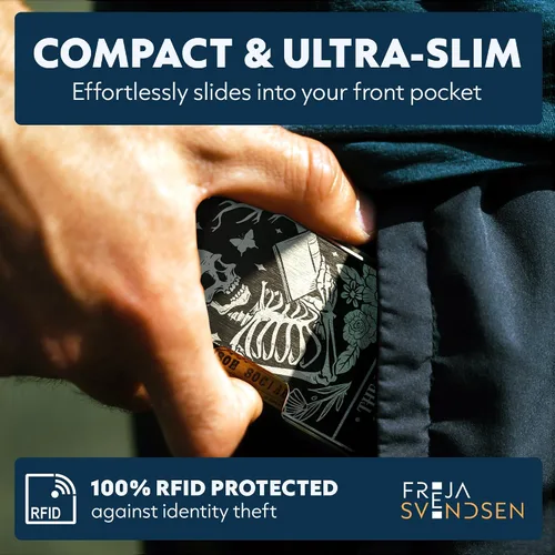 Vista 94 de Cartera de aluminio impresa 2.5D para hombres: clip delgado para dinero y tarjetero con barniz selectivo táctil. Bloqueo RFID mejorado, compacto