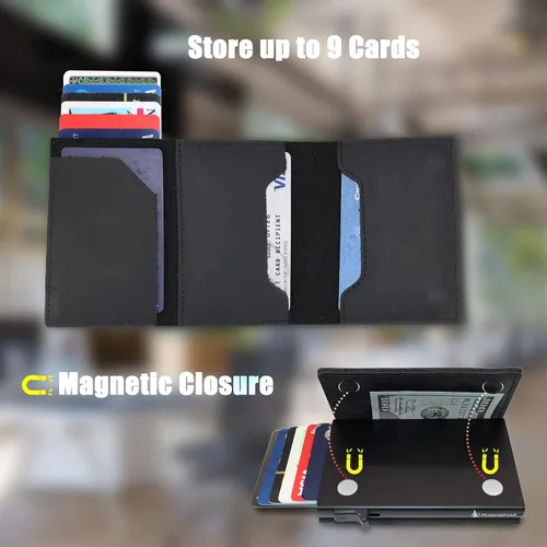 Vista 5 de Billetera delgada para hombre para AirTag, Negro -, Portatarjetas delgado para Airtag