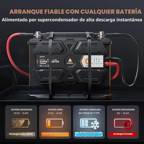 Vista 3 de ANCEL BS400 Super Starter, sistema de arranque de salto conectado Negro