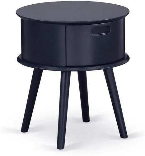 Vista 10 de East West Furniture GONE11 Gorgeous Gordon - Mesita de noche redonda de una pieza con cajón, 1 paquete, acabado negro