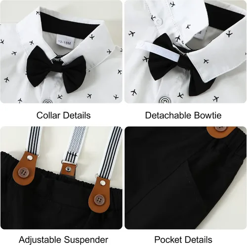Vista 4 de SOLOYEE Conjunto de ropa para bebé niño, camisa de vestir con corbatín de manga larga y corta para bebés