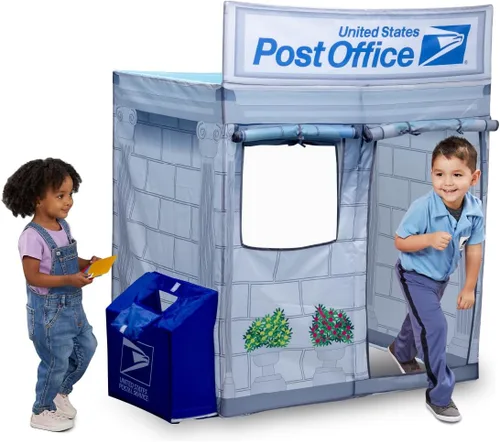 Vista 12 de Kid Trax USPS - Tienda de campaña desplegable Cape Cod Pretend de oficina de correos, juguetes para niños, carpas interiores para niños, juguetes