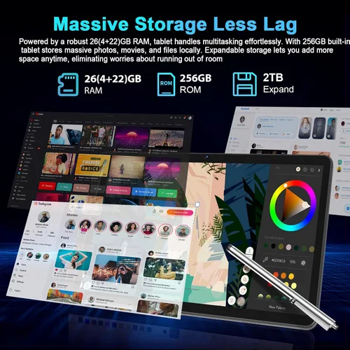 Vista 3 de Suicoey Tablet 2026 con teclado, 26 GB + 256 GB (expansión de 2 TB), tabletas Android 15 de 10 pulgadas con Octa Core, Gemini AI, WiFi 5G, 8000mAh