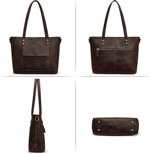 Vista 6 de S-ZONE Bolso bandolera vintage de cuero genuino para mujer