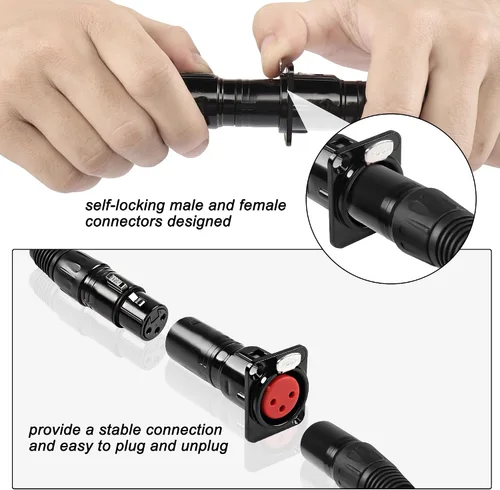 Vista 5 de MEIRIYFA XLR - Conector de montaje en panel de paso hembra a macho de 3 pines, micrófono XLR serie 3PIN D, convertidor de alimentación/paso a través