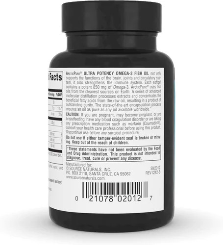 Vista 4 de Source Naturals ArcticPure Ultra Potency 850 mg Aceite de pescado Omega-3 - 30 cápsulas blandas