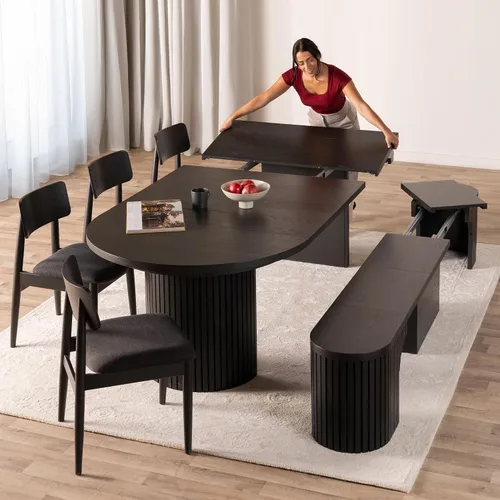 Vista 17 de Transformer Table - Mesa de comedor redonda extensible de madera maciza, mesa de comedor redonda extensible, muebles modernos que ahorran espacio