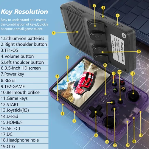 Vista 7 de Consola de juegos portátil, 64 GB, más de 20.000 juegos preinstalados, 12 emuladores, consola de juegos retro portátil con pantalla IPS de 3.5