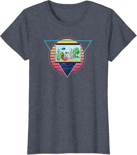 Vista 11 de Futuristic Fish Tank Synthwave Vaporwave Aquarium Aesthetic T-Shirt Negro