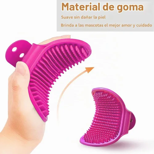 Vista 4 de Cepillo de baño para perros, cepillo de baño para mascotas, peine de goma para masaje relajante, 2 piezas con mango de anillo ajustable para perros