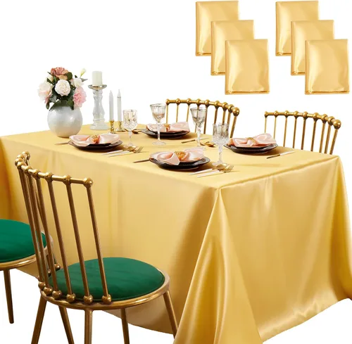 Vista 10 de SiinvdaBZX Paquete de 4 manteles de satén dorado de 108 x 54 pulgadas, manteles de comedor suaves y brillantes para mesa rectangular de 6 pies