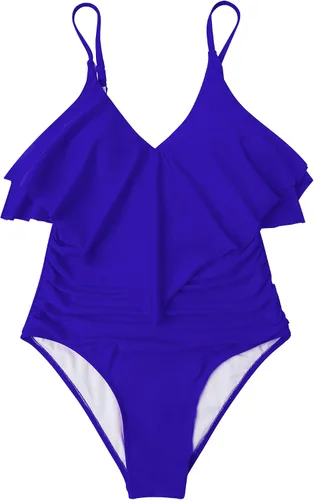 Vista 4 de SUUKSESS Trajes de baño de una pieza con volantes para mujer, fruncidos con control de abdomen