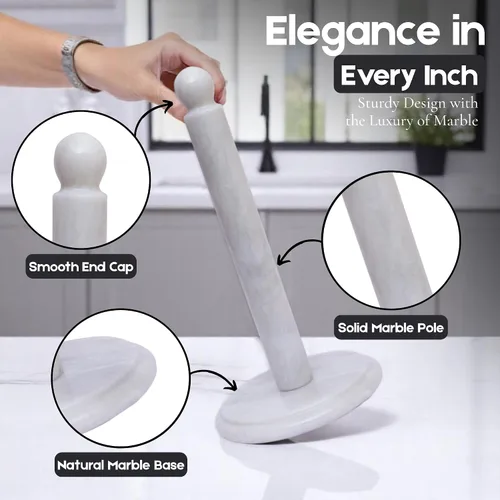Vista 5 de Toallero de papel de cocina de mármol hecho a mano con soporte antideslizante - Soporte de papel de regalo para encimera de cocina, gabinete y baños