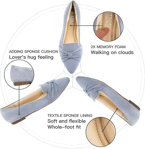 Vista 5 de MUSSHOE Zapatos planos de ballet para mujer, cómodos, puntiagudos, planos, con lazo
