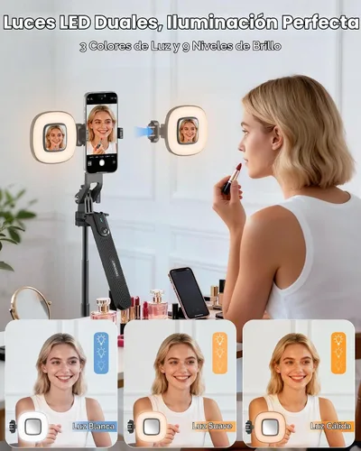 Vista 2 de TECKNET Trípode para selfie stick de 71 pulgadas para teléfono con luz, trípode extensible portátil para teléfono celular con control remoto Negro