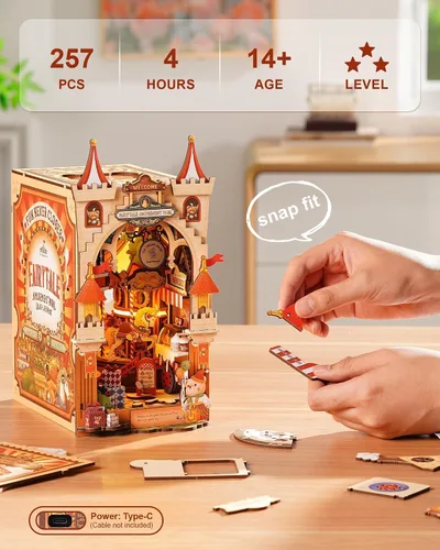 Vista 4 de Rolife - Kit de rincón de libros con luces que fluyen y alimentación Type-C - Parque de atracciones de cuento de hadas TGB17 - Kit de casa