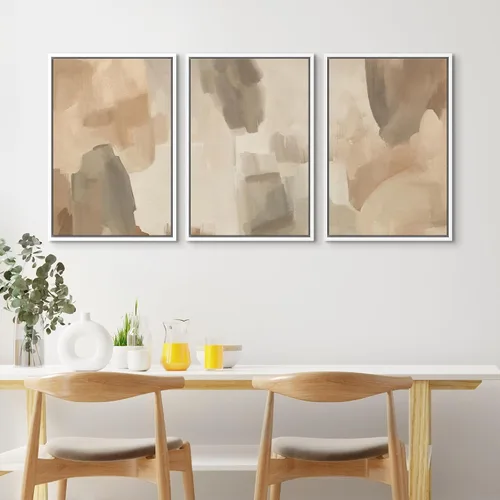 Vista 66 de SIGNFORD - Set de obras de arte en lienzo enmarcado para pared, ilustraciones abstractas de neblina del desierto en tonos neutros beige y marrón