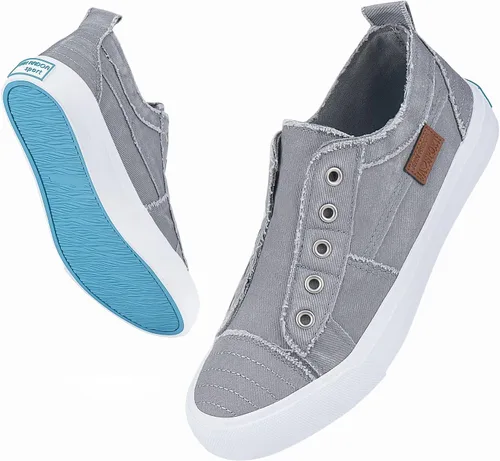 Vista 2 de JENN ARDOR Tenis de moda para mujer, bajos, hechos de tela sin cordones, fáciles de poner