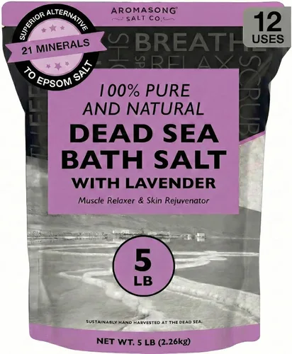 Vista 10 de Aromasong Sal pura del mar muerto para remojar con lavanda 100% natural, 2.43 libras, sal de baño de spa de grano fino, exfoliante de lavado