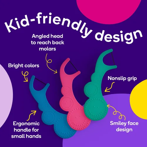Vista 2 de BURST Hilos dentales para niños (90 unidades/1 paquete) Aroma a fresa Palillos de hilo dental para niños con diseño ergonómico Agarre