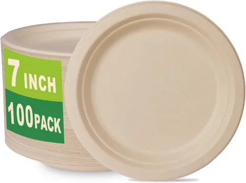 Vista 7 de GreenWorks 100 unidades de platos pequeños compostables de 6 pulgadas para postre, platos de papel de bagazo y fibra de bambú biodegradables y sin