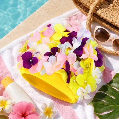 Vista 4 de WINOMO Gorra de natación de moda con pétalos florales con estilo gorro de natación tamaño L para mujer