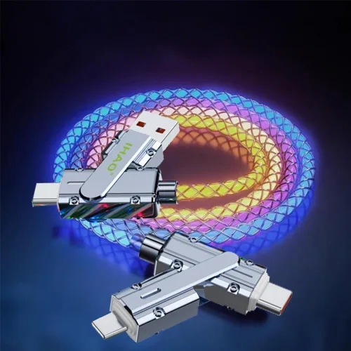 Vista 16 de IHAO Cable de carga multipuerto, 3 combinaciones en un cable USB A a USB C/Micro USB PD, cable de carga rápida iluminado LED que fluye compatible