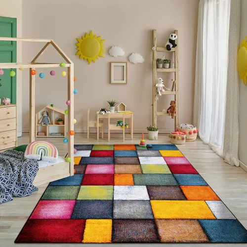 Vista 2 de Paco Home Alfombra colorida para sala de estar, diseño a cuadros, multicolor, tamaño: 2' x 3'7