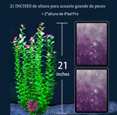 Vista 2 de 2 plantas de decoración de acuario de 21 pulgadas, plantas de plástico artificial extra grandes con flores, decoración de pecera alta para pecera