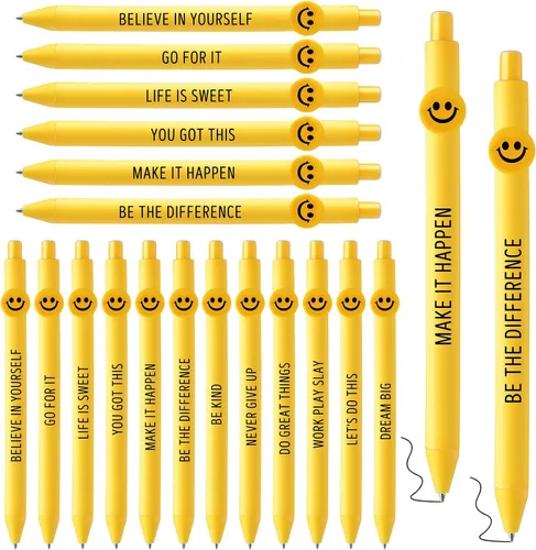 Vista 10 de Fuutreo 50 bolígrafos divertidos, regalos de agradecimiento a los empleados, cara sonriente, compañeros de trabajo, citas motivacionales, bolígrafos