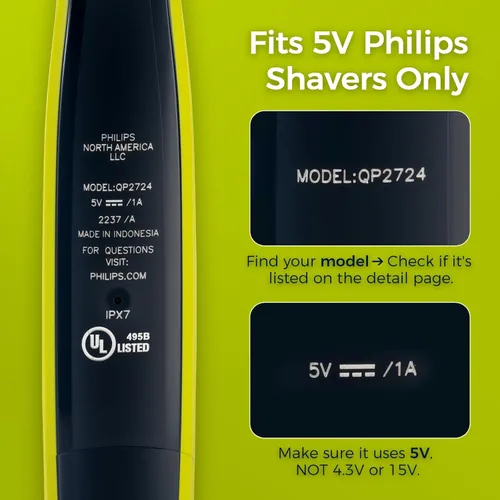 Vista 5 de Cable de carga USB-C de 5 V compatible con los modelos de afeitadora Philips Norelco - QP2724, QP1924, QP4530, QP2834, QP4631, X3001, MG5910