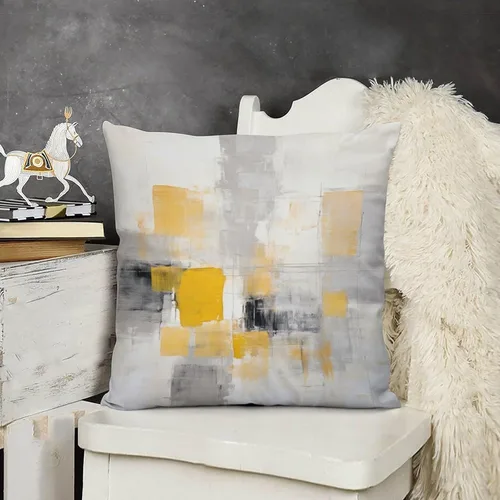 Vista 14 de Funda de almohada de 12 x 12 pulgadas, pintura abstracta en amarillo, gris y blanco, funda de cojín para sofá al aire libre, decoración moderna