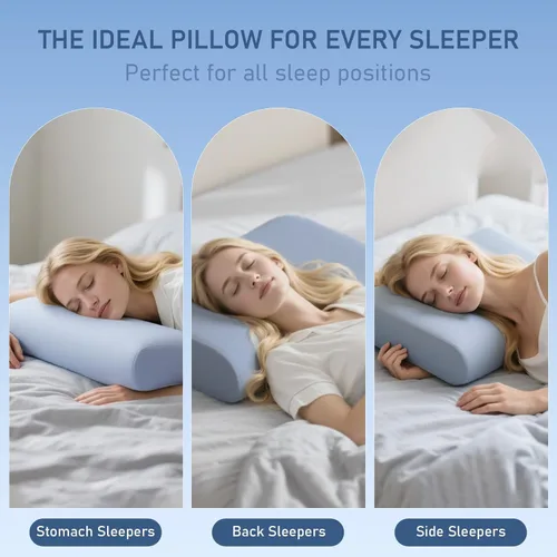 Vista 2 de Almohada cervical para aliviar el dolor de cuello, soporte ergonómico de espuma viscoelástica refrescante 3.9 Inch Ergonomic Pillow, Cooling