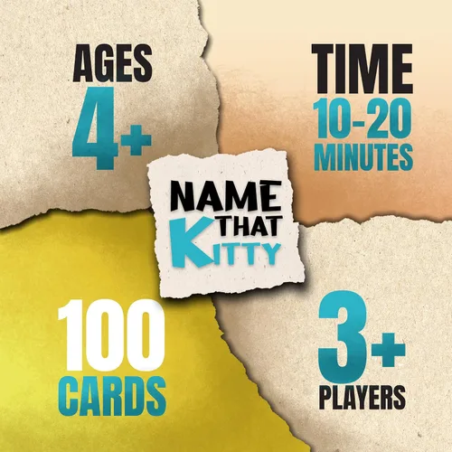 Vista 5 de Name that Kitty - Divertido juego de gatos para niños que es ideal para la noche de juegos en familia Juguete con temática de gato de 100 cartas