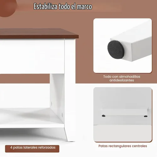 Vista 8 de Tangkula Mesa de centro de madera con tapa elevable, almacenamiento de té moderno con compartimento oculto y estante de almacenamiento abierto