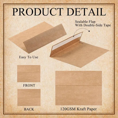 Vista 3 de Yahenda Paquete de 300 sobres de papel kraft A7 de 5 x 7 para invitaciones de boda, despedida de soltera, fiesta de cumpleaños, tarjetas de Marrón