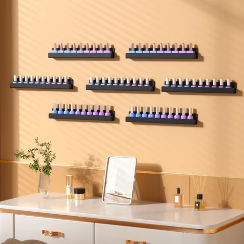 Vista 6 de NIUBEE Paquete de 6 estantes para esmalte de uñas, estante montado en la pared con inserciones de extremo antideslizantes extraíbles, organizador