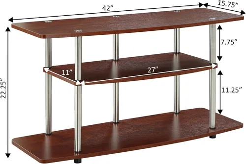 Vista 3 de Soporte de TV amplio, de 3 niveles. Producto Designs2Go de Convenience Concepts, Madera, Cereza
