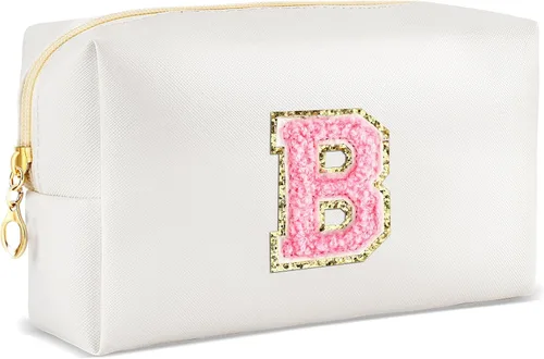 Vista 95 de URSKYTOUS Regalos para niñas, bolsa de maquillaje con inicial, bolsa de cosméticos personalizada con cremallera, bonita bolsa de aseo de viaje, Azul