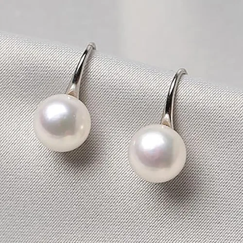 Vista 7 de Aretes colgantes de plata de ley 925 seleccionados a mano AAA+ de 7.5 a 0.315 in, perlas cultivadas de agua dulce blanca, joyería para mujeres
