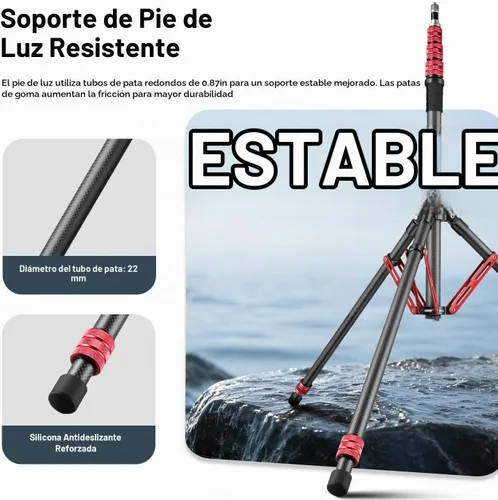 Vista 7 de FreeSea Soporte de luz de fibra de carbono MT-02C, trípode ajustable