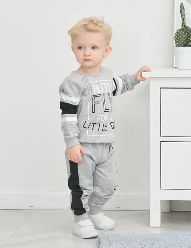 Vista 2 de Menglang Conjunto de 2 piezas de camiseta de manga larga y pantalón deportivo para niños pequeños