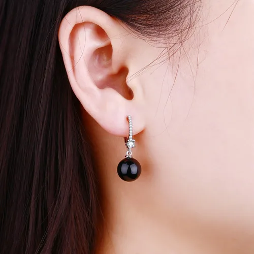 Vista 2 de JO WISDOM Aretes de aro de plata de ley 925 con perlas de agua dulce con colgante de perlas auténticas, perlas de imitación, Perla, Circonia cúbica