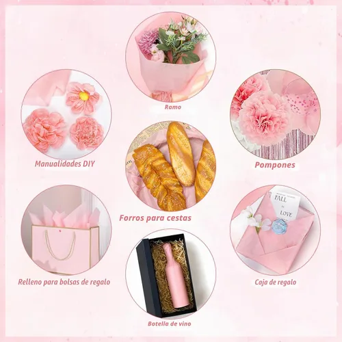 Vista 6 de woric 160 hojas de papel de seda rosa para bolsas de regalo de 20 x 14