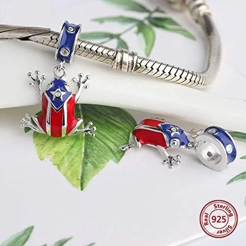Vista 2 de BOLENVI Colgante de plata de ley 925 con bandera de Puerto Rico para Pandora y pulseras o collares similares Plata esterlina No es una piedra