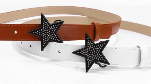 Vista 3 de CYee Y2K - Cinturón de cuero con hebilla de estrella, accesorios para mujer, estilo punk, indie, con ojales, para mujer