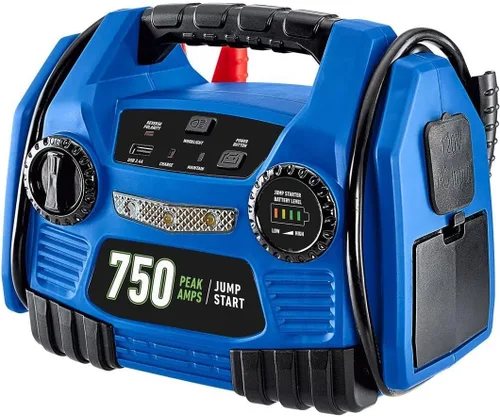 Vista 2 de Cen-Tech - Arrancador portátil de 750 amperios de pico y paquete de alimentación: obtén hasta 5 arrancadores con una sola carga, luz de trabajo LED